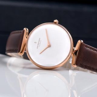 【Nordgreen】ND手錶 Unika 獨特 32mm 玫瑰金殼×白面 深棕真皮錶帶(UN32RGLEDBXX)