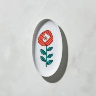 【有種創意食器】日本晴九谷燒 - 花語橢圓小盤 - 纁紅