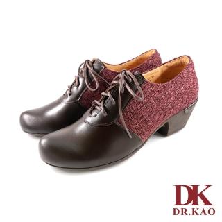 【DK 高博士】牛皮拼接布面跟鞋87-0891-82深咖色