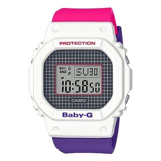 【CASIO 卡西歐】BABY-G 復古格紋方框撞色電子錶-白X桃紅X亮紫(BGD-560THB-7)