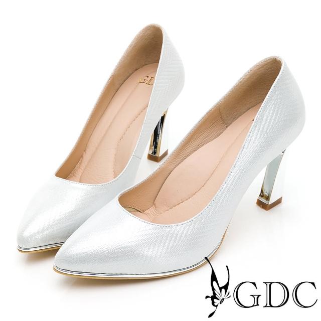 【GDC】迷人閃耀真皮壓紋尖頭高跟鞋-銀色(921906-98)