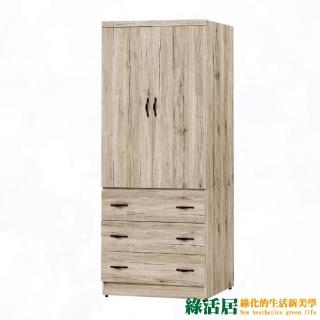 【綠活居】羅蘭 現代2.7尺二門三抽衣櫃/收納櫃(二色可選)