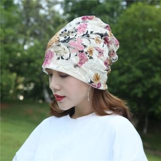 【89 zone】韓版花朵蕾絲透氣薄款 運動帽 堆堆帽 套頭帽 防風帽 頭巾帽(蕾絲款-米)