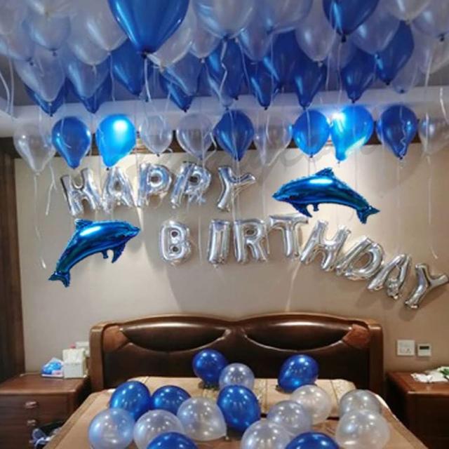 藍色系海豚生日快樂套組1組(生日氣球 生日佈置 生日派對 派對氣球 氣球 鋁模氣球)