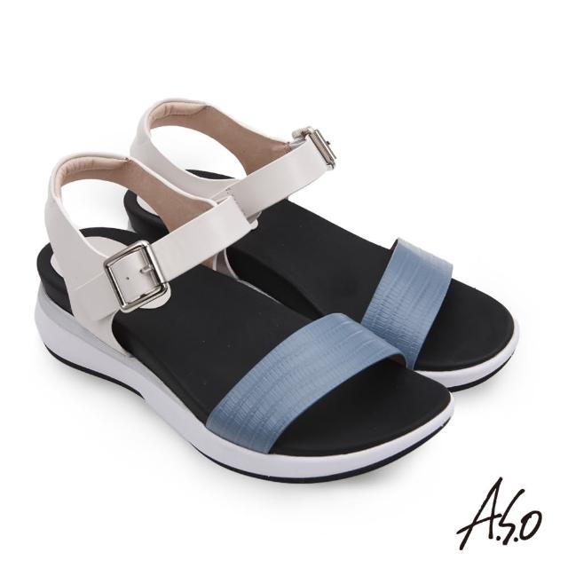 【A.S.O 阿瘦集團】機能休閒 輕穩氣墊鞋壓紋牛皮休閒涼鞋(淺藍)