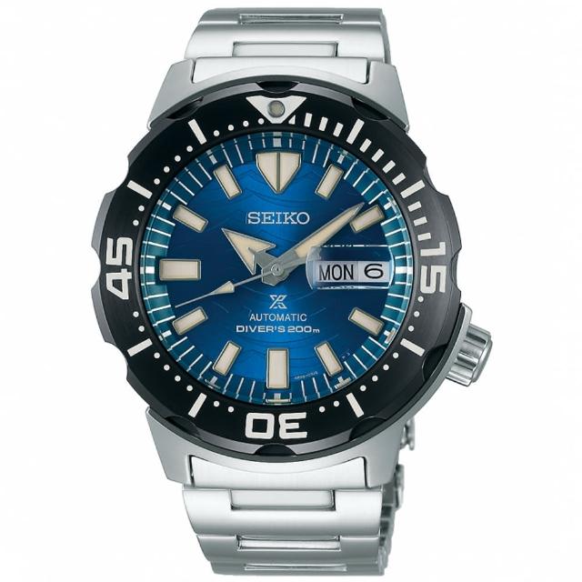【SEIKO 精工】Prospex 愛海洋深海鯊魚潛水機械錶-銀x藍/42.4mm(SRPE09J1/4R36-08B0B)
