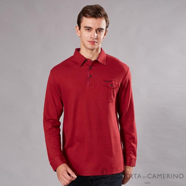 【ROBERTA 諾貝達】都會時尚 柔軟保暖長袖POLO棉衫(棗紅)