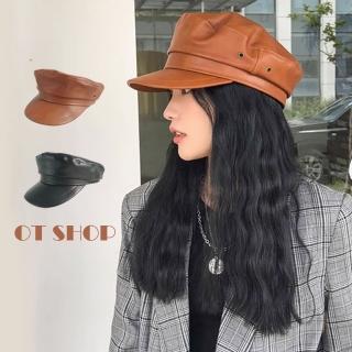 【OT SHOP】帽子 報童帽 平頂帽 C2112(素色質感皮革 日韓系 momo獨賣款 帽子)
