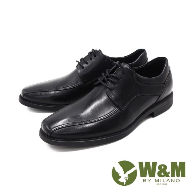 【W&M】男  方頭雙車線綁帶正裝鞋 男鞋(黑)