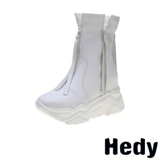 【Hedy】厚底馬丁靴 內增高馬丁靴/個性拉鍊流蘇造型復古厚底內增高休閒馬丁靴(白)