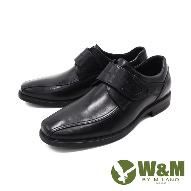 【W&M】男  方頭雙車線黏扣帶正裝鞋 男鞋(黑)
