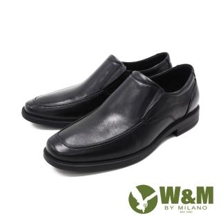 【W&M】男 方頭素面莫卡辛 樂福鞋 正裝鞋 男鞋(黑)