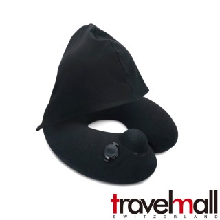 【Travelmall】專利3D按壓式充氣連帽頸枕(黑)