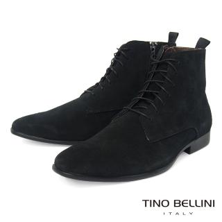 【TINO BELLINI 貝里尼】雅痞紳士牛麂皮側拉鍊繫帶造型中筒靴-男 HM6T0003-1