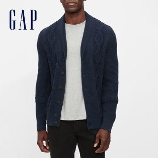 【GAP】男裝 紳士絞花針織外套-海軍藍(595010)