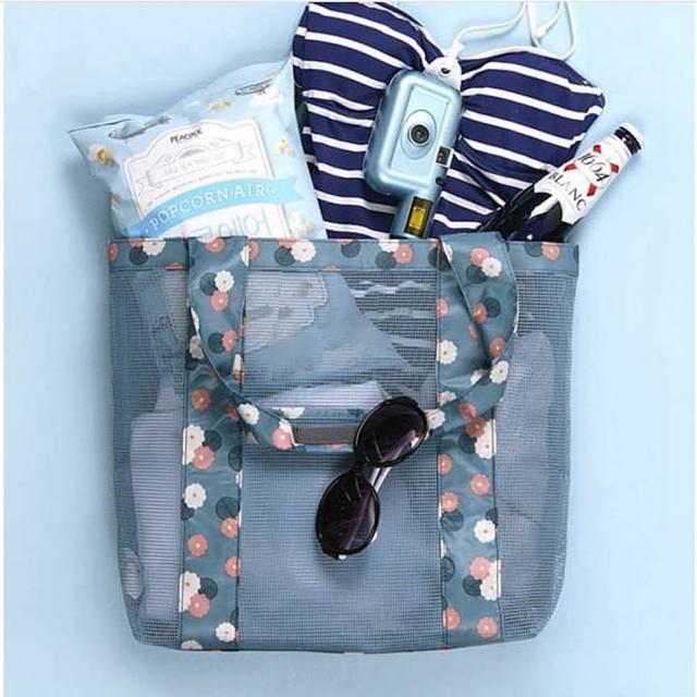 沙灘包網眼包新品時尚女透氣沙網手提包沙灘泳旅行大容量收納拎袋包韓美