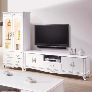 【BODEN】艾莉雅8.7尺法式歐風白色L型電視櫃組合(展示櫃+長櫃)