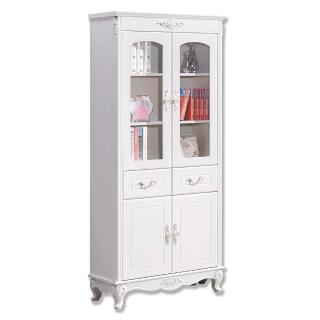 【BODEN】艾莉雅2.7尺法式歐風白色書櫃/四門二抽收納置物櫃/展示櫃