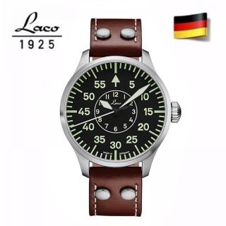 【Laco 朗坤】861690 德國工藝 Aachen 軍事風格夜光飛行機械錶 黑/紅棕 42mm(飛行錶 經典錶)