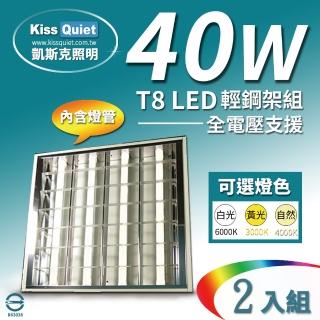 【KISS QUIET】T8 2尺LED燈管專用輕鋼架燈具/含4根燈管 - 2入(LED燈管/T8 2尺/輕鋼架/平板燈/TBar/燈管)