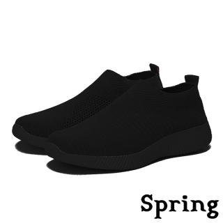 【SPRING】特殊飛織拼接時尚舒適襪套式百搭休閒鞋-男鞋(黑)