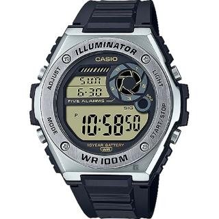 【CASIO 卡西歐】學生錶 10年電力金屬風計時手錶-黑 畢業禮物(MWD-100H-9A)
