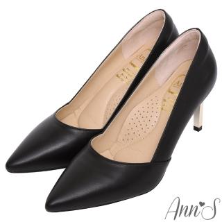 【Ann’S】嚮往的女人味-性感弧線柔軟小羊皮電鍍細跟尖頭高跟鞋7.5cm(黑)