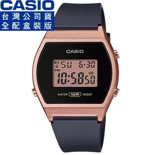 【CASIO 卡西歐】卡西歐酒桶型膠帶電子錶-古銅金 X 黑(LW-204-1A 全配盒裝)