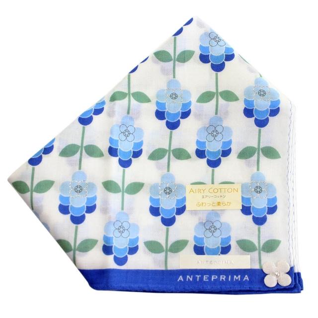 【ANTEPRIMA】義大利品牌漸層小花 透氣純棉帕領巾(大款/藍色)