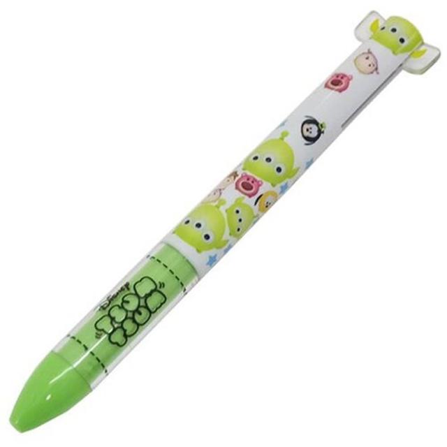 【小禮堂】迪士尼 TsumTsum 日製造型耳朵雙色原子筆《綠白.大臉》0.5mm.雙色筆.自動筆