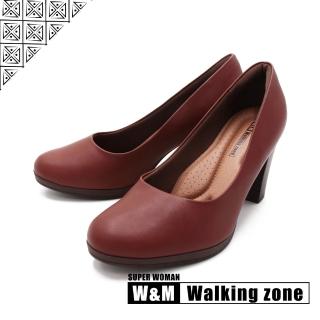 【WALKING ZONE】SUPER WOMAN系列 圓頭素面高跟鞋 女鞋(咖)