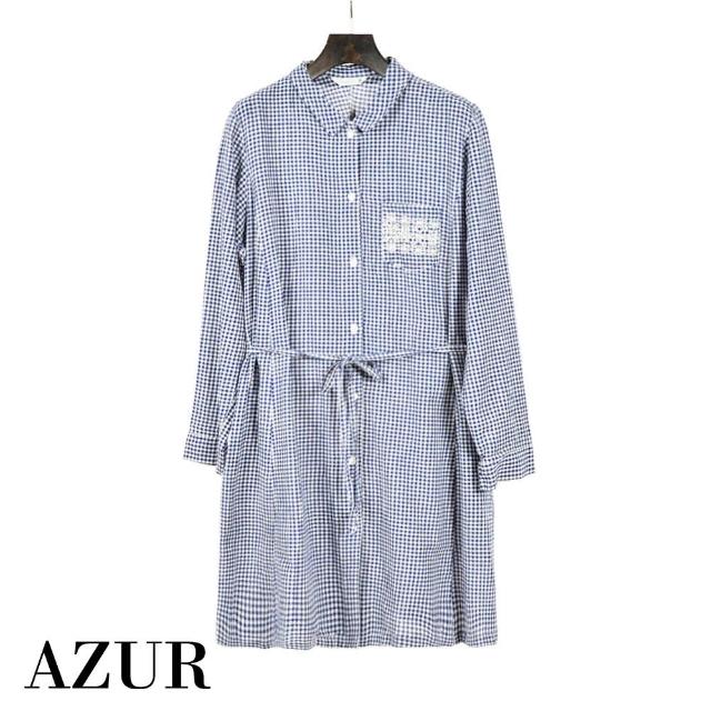 【AZUR】都會風格紋有領綁帶襯衫上衣-2色