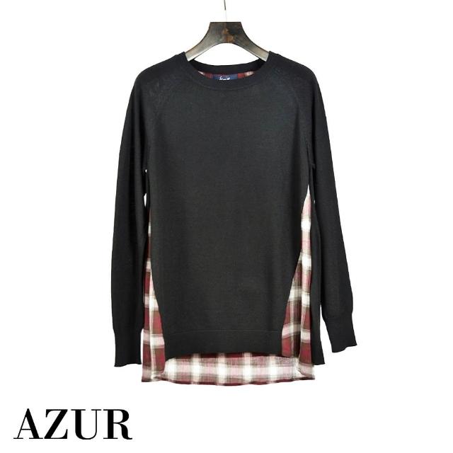 【AZUR】休閒風格下擺拼接素色針織衫-黑色