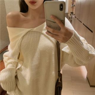 【BBHONEY】韓版寬鬆毛衣氣質荷葉領復古套頭針織衫(網美熱搜款)