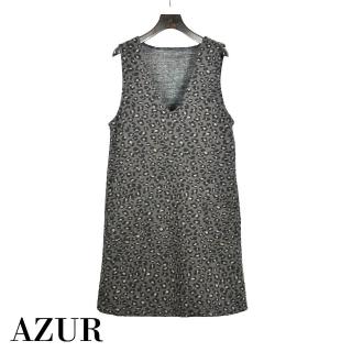 【AZUR】時尚休閒幾何印花洋裝-灰底印花
