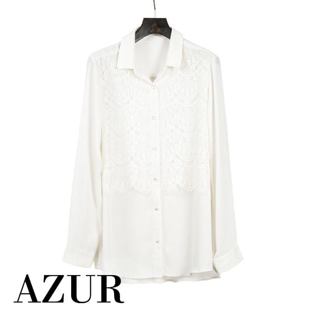 【AZUR】華麗風格蕾絲領上衣-白色