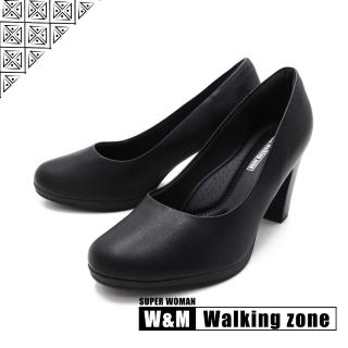 【WALKING ZONE】SUPER WOMAN系列 圓頭素面高跟鞋 女鞋(黑)