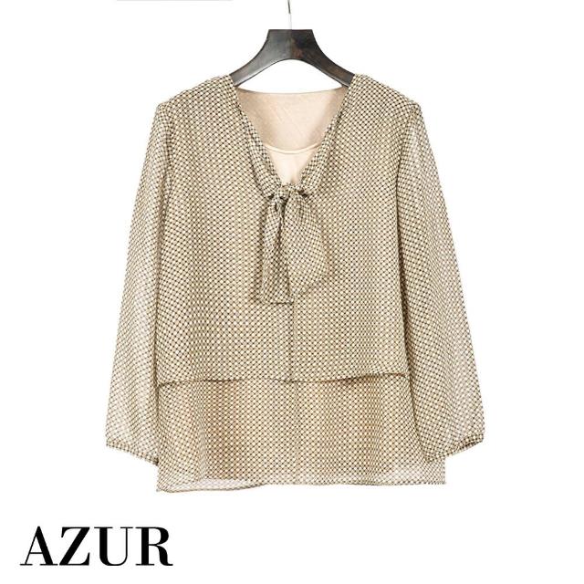 【AZUR】古典風格兩件式上衣-駝底印花