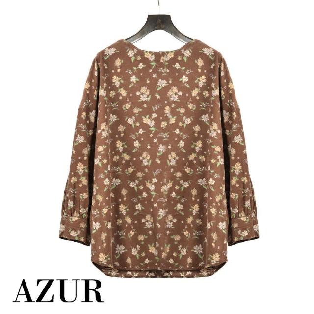 【AZUR】法式甜美風格印花上衣-深咖