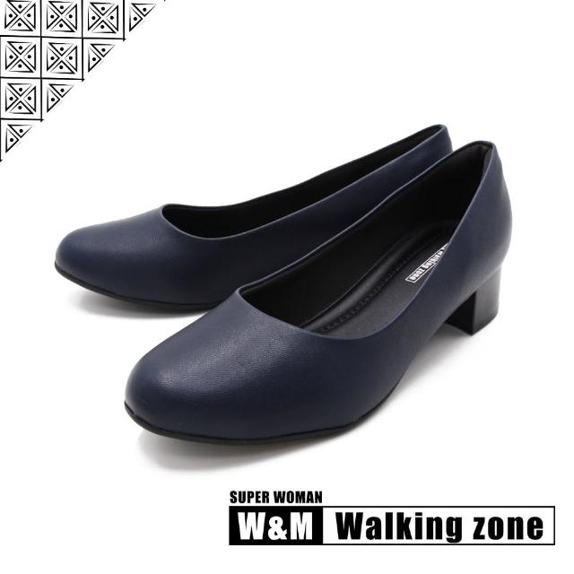 【WALKING ZONE】SUPER WOMAN系列 圓頭素面低跟上班鞋 女鞋(藍)