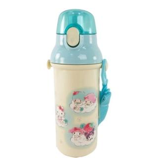 【小禮堂】Sanrio大集合 日本製 直飲式水壺 附背帶 塑膠水瓶 兒童水壺 隨身瓶 480ml Ag+ 《米 雲朵》
