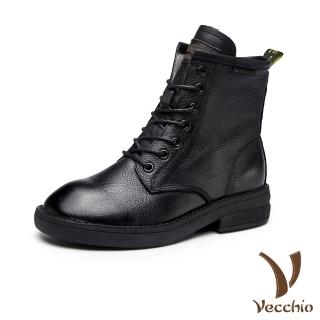 【Vecchio】真皮馬丁靴/真皮頭層牛皮文藝復古經典百搭帥氣馬丁靴(黑)