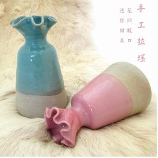 【原藝坊】手工拉坏陶瓷馬卡龍款小花瓶 兩個一組(粉紅 粉綠)