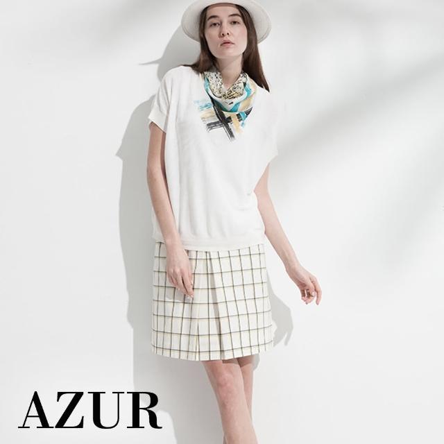 【AZUR】格紋側釦造型短A字裙-2色