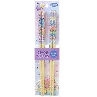 【小禮堂】Disney 迪士尼 史迪奇 木筷組 竹筷 環保筷 21cm 《2入 紫藍 糖果》