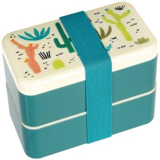 【Rex London】方形三層午餐盒/便當盒/野餐盒_附3入餐具_沙漠世界(RL27094)