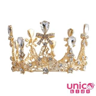 【UNICO】兒童 公主風金色小皇冠水晶點綴派對風頭飾/髮飾(配件/飾品)