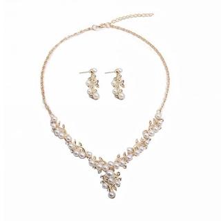 【Jpqueen】純白珍珠水鑽項鍊耳環2件套組(2色可選)