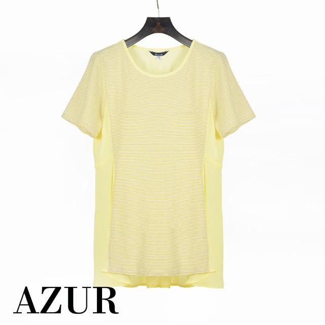 【AZUR】雪紡拼接條紋短袖T恤-2色