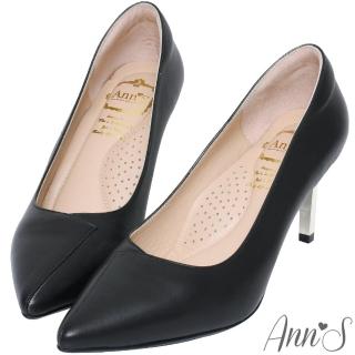【Ann’S】嚮往的女人味-層次拼接柔軟小羊皮電鍍細跟尖頭高跟鞋7.5cm(黑)